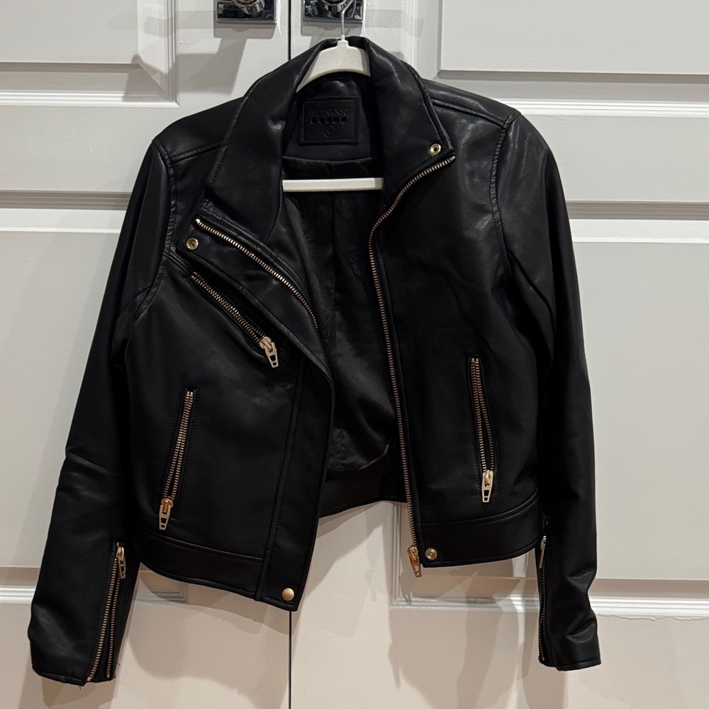 BLANKNYC Black Leather Jacket with Gold Accents